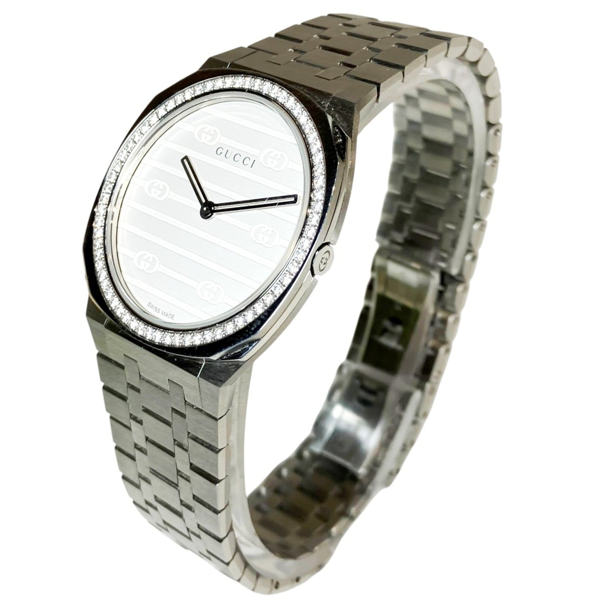 Gucci 25H Watch, Total Weight 57g, Stainless Steel, Quartz Movement, Silver Dial, YA163401 — Good
