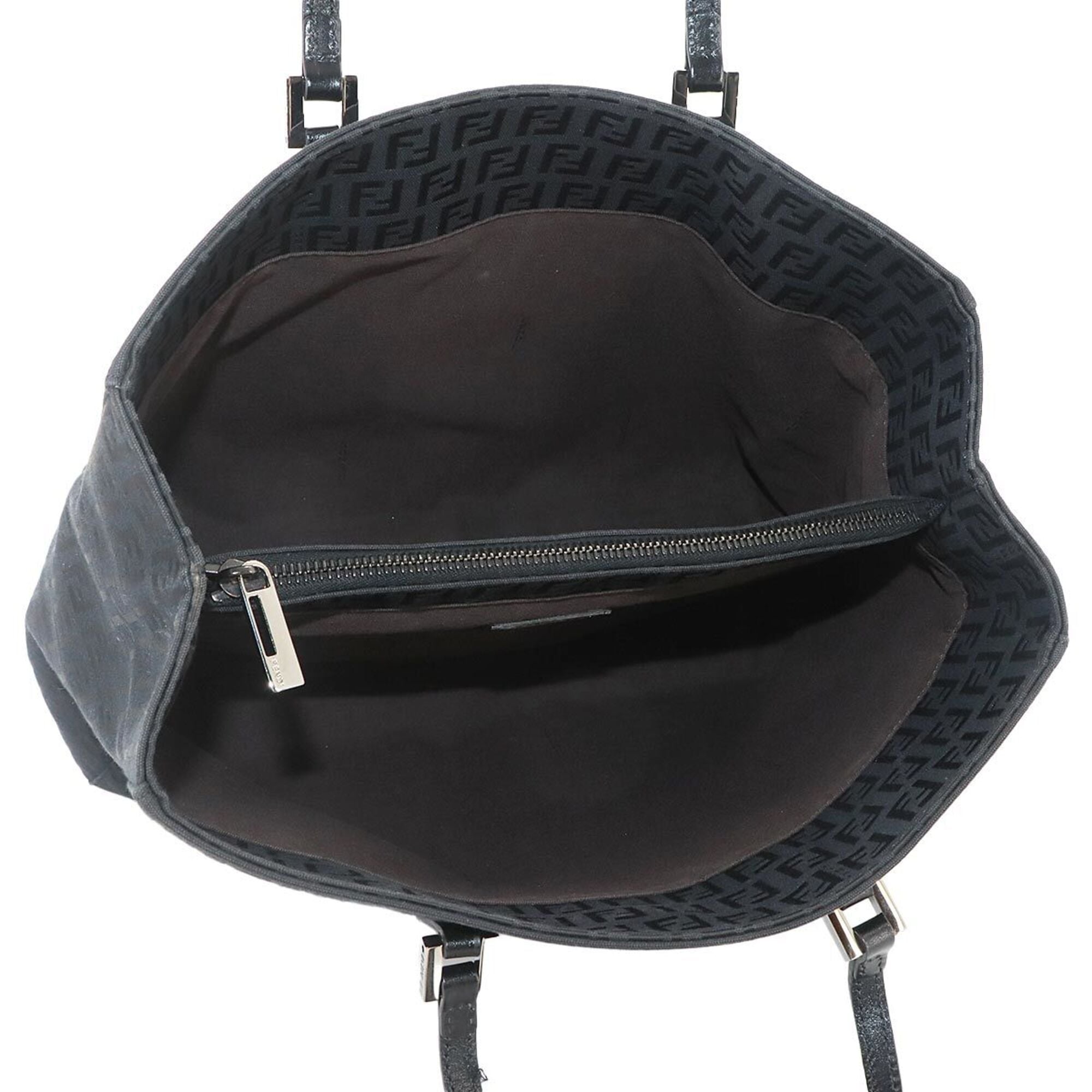 Fendi Zucchino Tote Handbag, Canvas and Leather, Black, 8BH133, Gunmetal Hardware — Like New