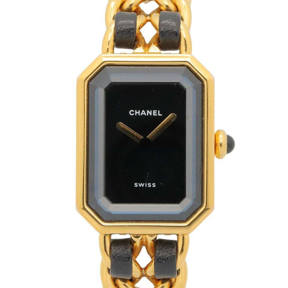 Chanel CHANEL Première M Wristwatch, Gold Plated (GP), Leather Strap, Women's, Black, H0001 — Very Good