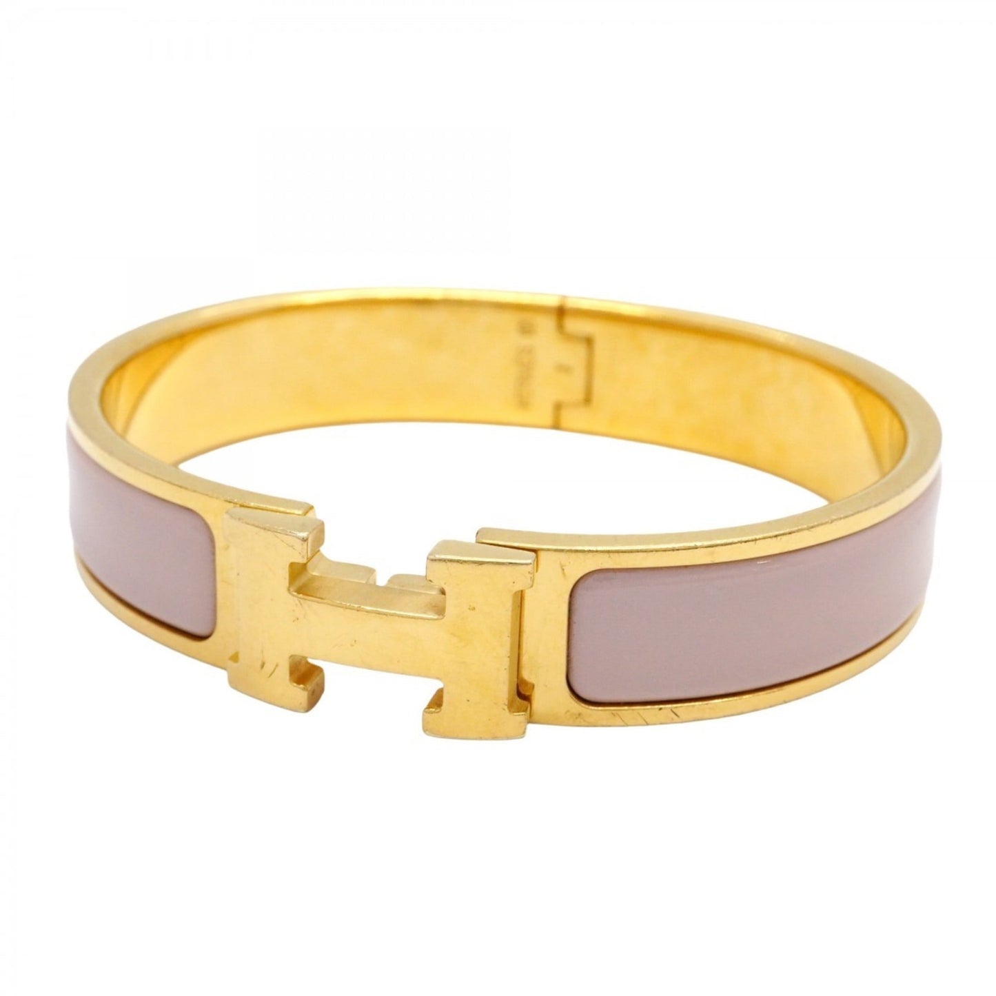 Hermes Hermès Click Clack PM Bangle, GP Plated Gold, Pink Beige, Women's