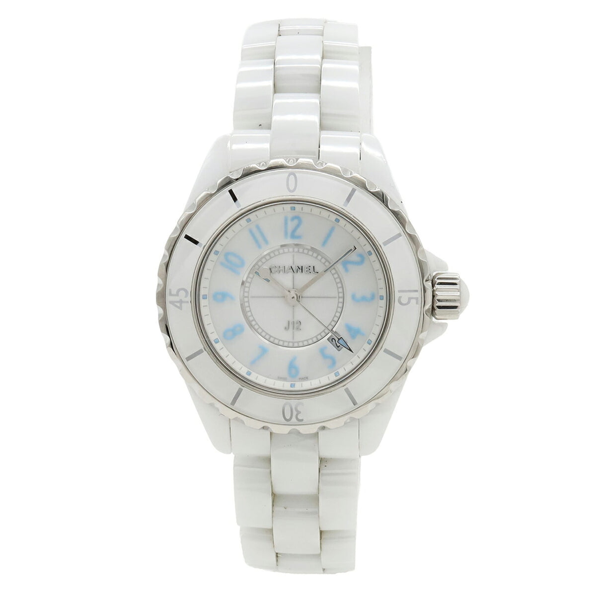 CHANEL J12 Blue Light Limited Edition (2000 pieces) White Ceramic Dial Date Ladies Quartz Watch H3826 — Very Good