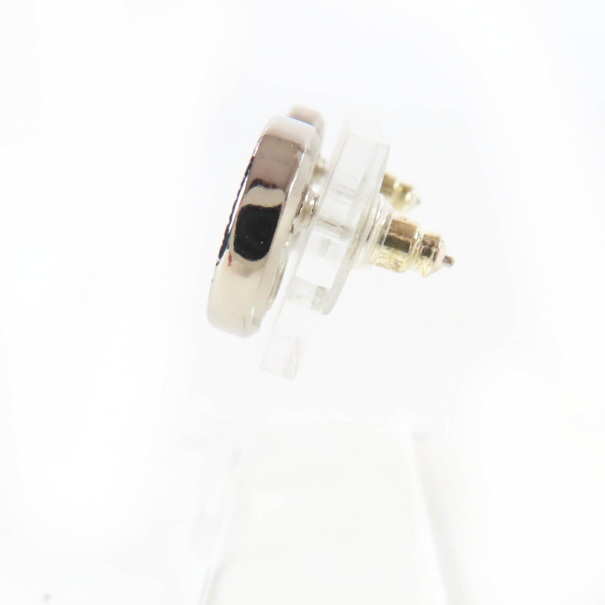 CHANEL AB9068 A22A Metal Coco Mark Rhinestone Circle Earrings, Silver, with Box, Made in France, Women's — Like New