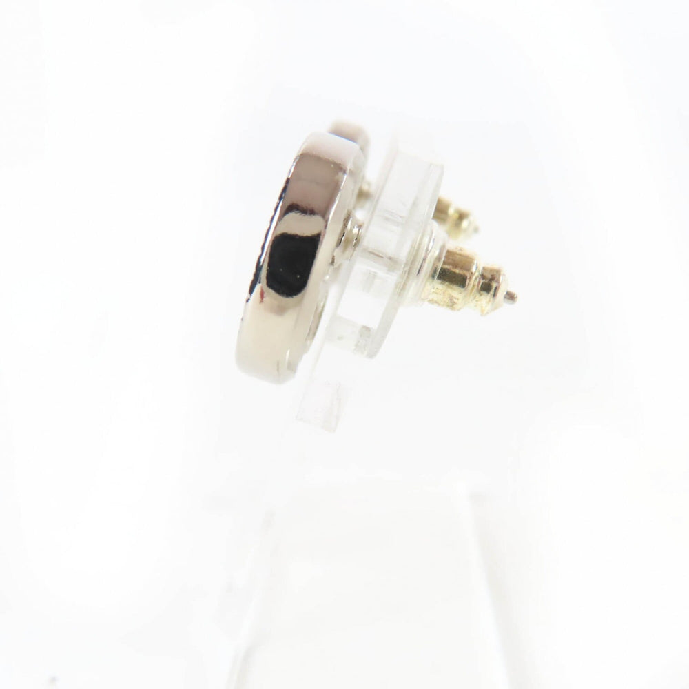CHANEL AB9068 A22A Metal Coco Mark Rhinestone Circle Earrings, Silver, with Box, Made in France, Women's — Like New