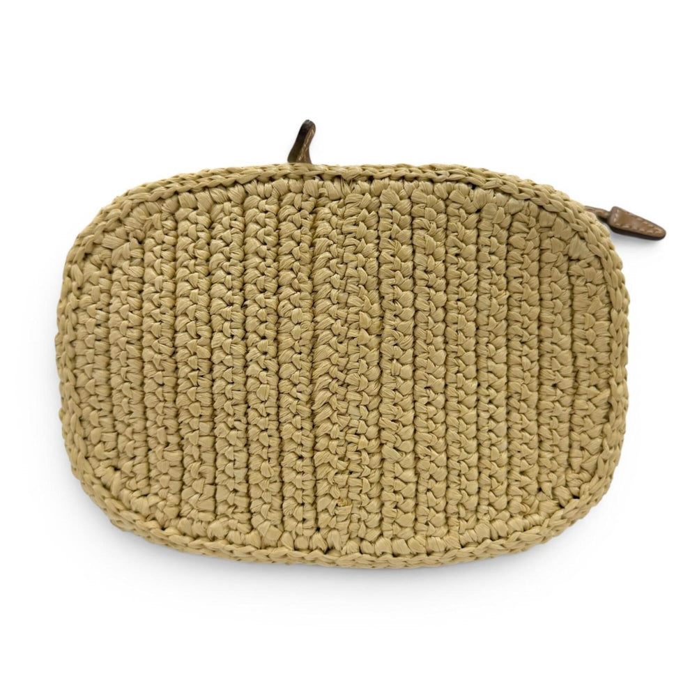 PRADA 1BE068 Crochet Mini Bucket Bag with Triangle Logo, Leather Accents, Raffia, 2-Way Shoulder Bag/Handbag, Natural Finish, Made in Italy, Women's, Dust Bag — Like New