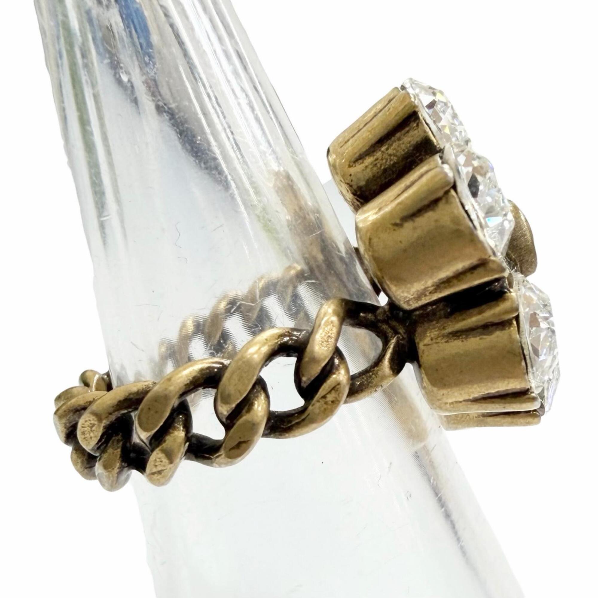 GUCCI GG Marmont Flower Rhinestone Ring, Gold Tone, Size S, Made in Italy, Women's, with Box — Like New