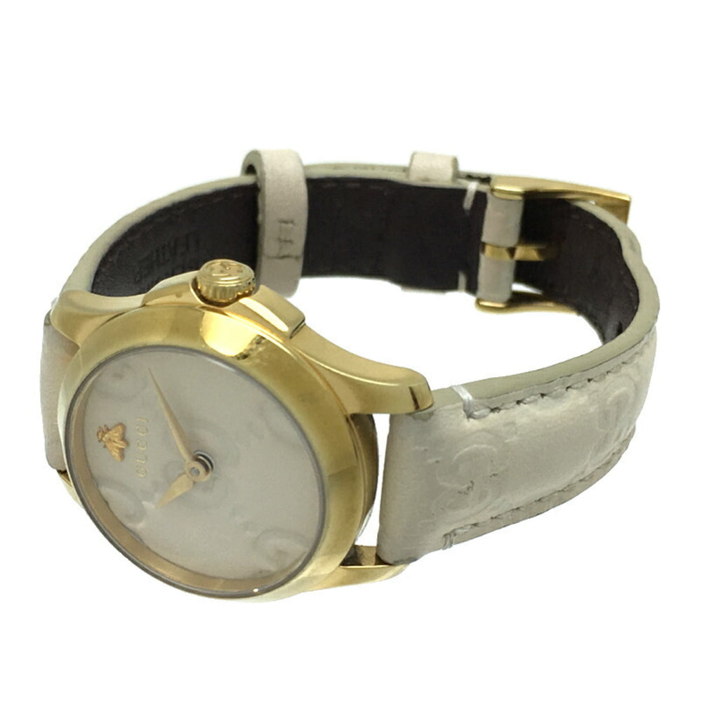 Gucci G Timeless Ladies Watch YA126580 126.5 Gold Plated White Shima Dial — Good