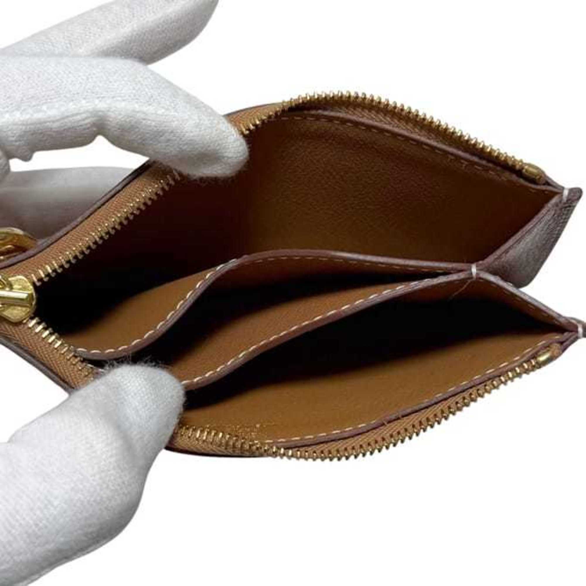 Hermes Hermès Zip Ango PM card case, f-24796, camel brown with gold coin purse and leather, Evercolor K stamp, made in 2025. This Chaine mini pouch wallet is brown.