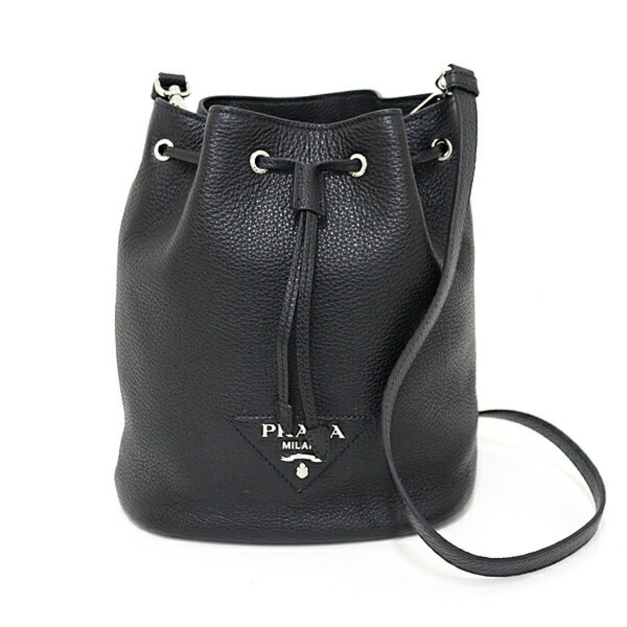 PRADA Prada Leather Shoulder Bag Black 1BE060 Bucket Unused — New - Store Return