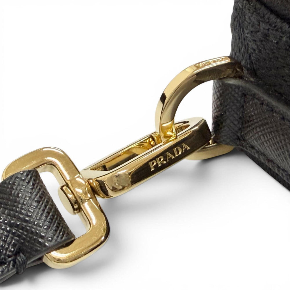 PRADA 2VH069 Brick Triangle Logo Jacquard Leather Shoulder Bag, Black with Gold Hardware, Made in Italy, Men's, Dust Bag — New - Store Return