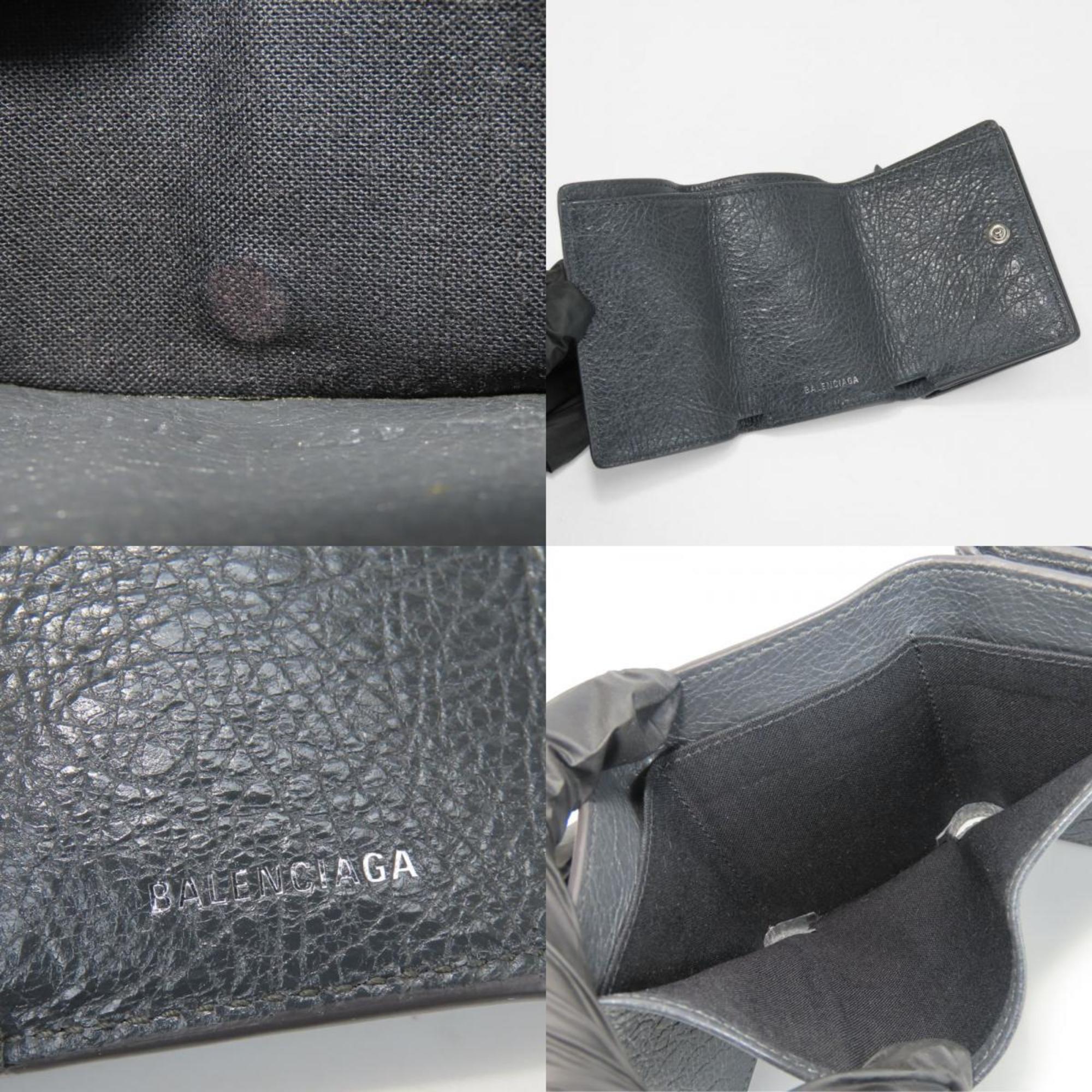 Balenciaga Tri-fold Wallet 477455 Classic Leather Gray Compact with Coin Purse Women's BALENCIAGA