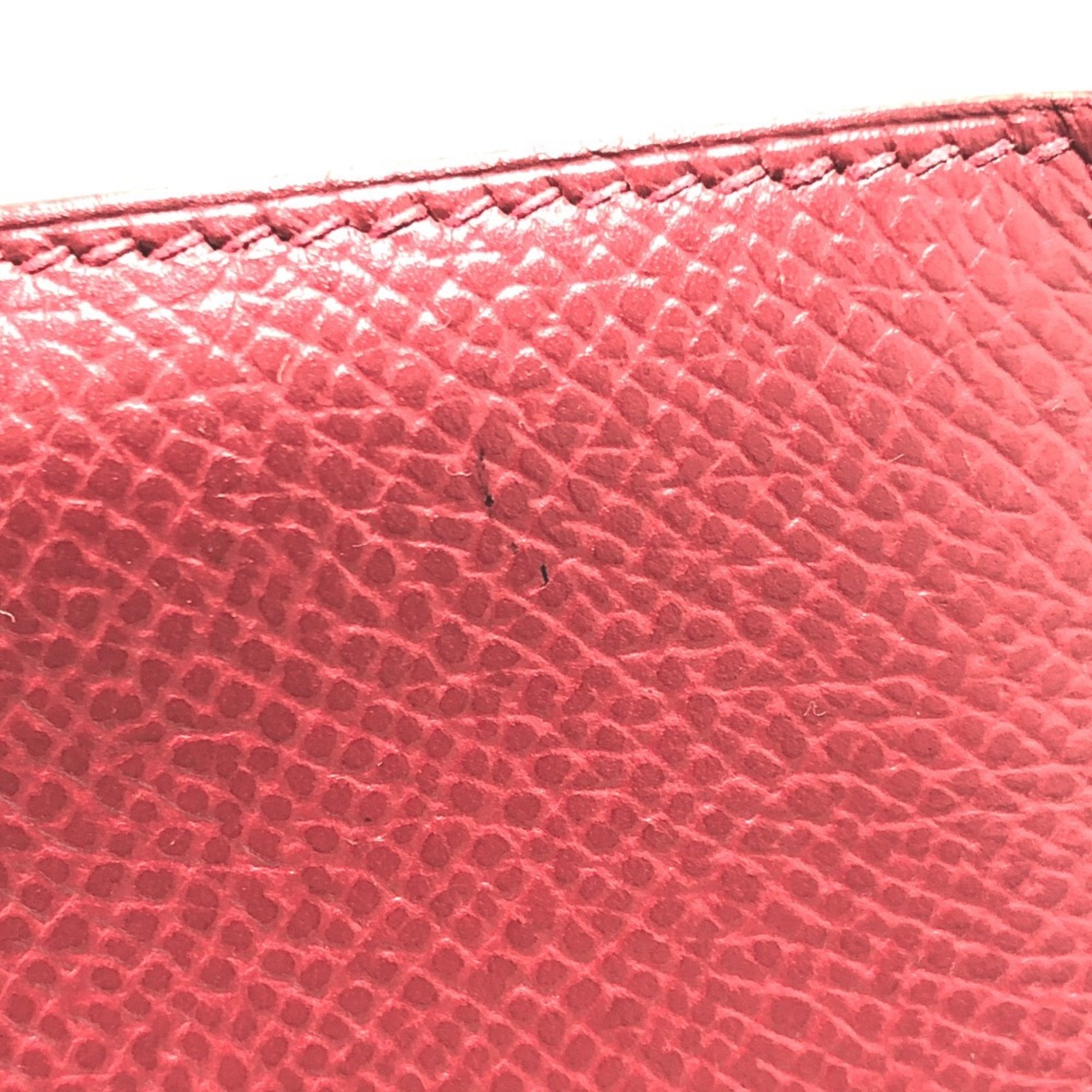 HERMES Bearn Soufflet Bifold Long Wallet, Women's, Red