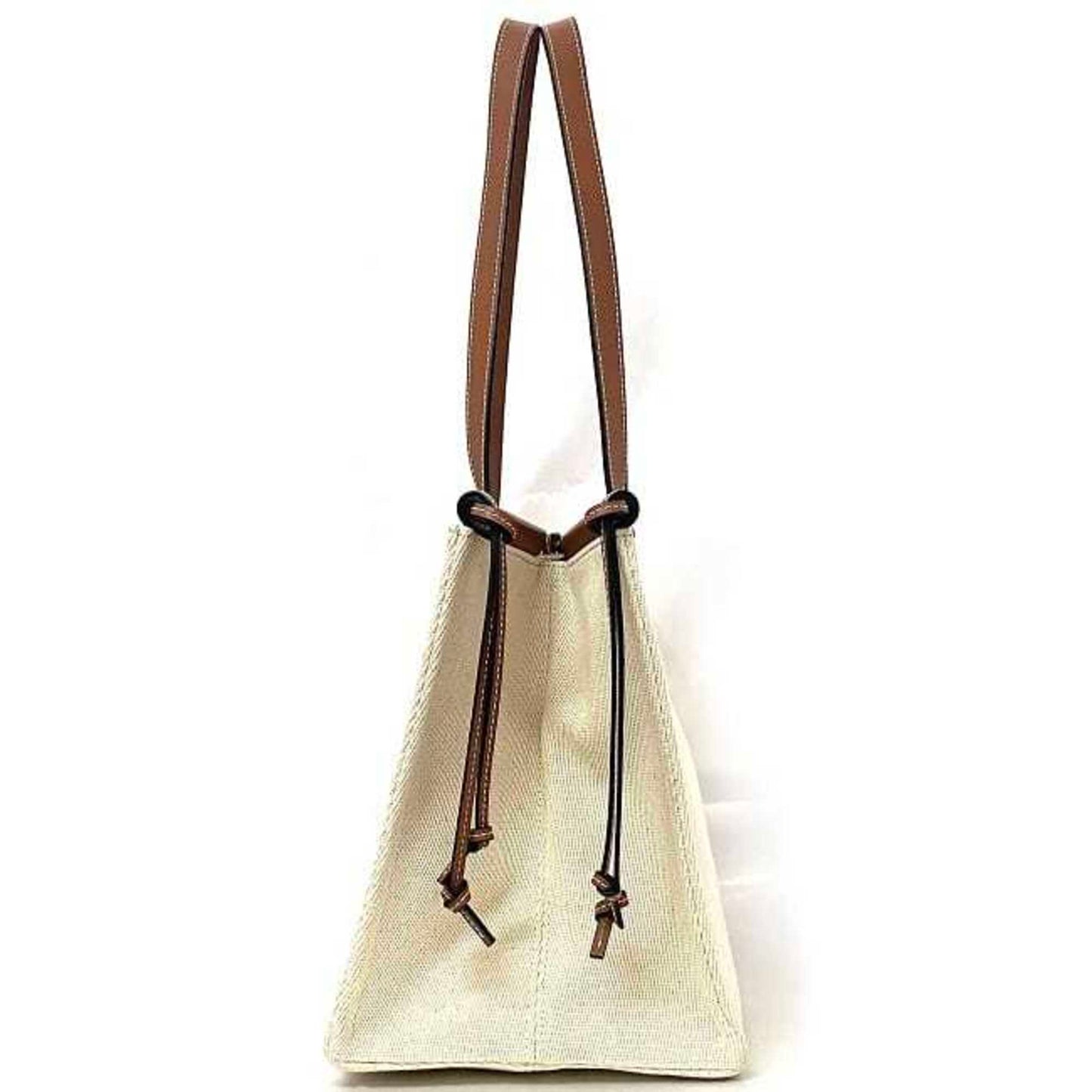 LOEWE Cushion Tote Small Natural Beige Brown Anagram 330.02AB90 Canvas Leather Ladies