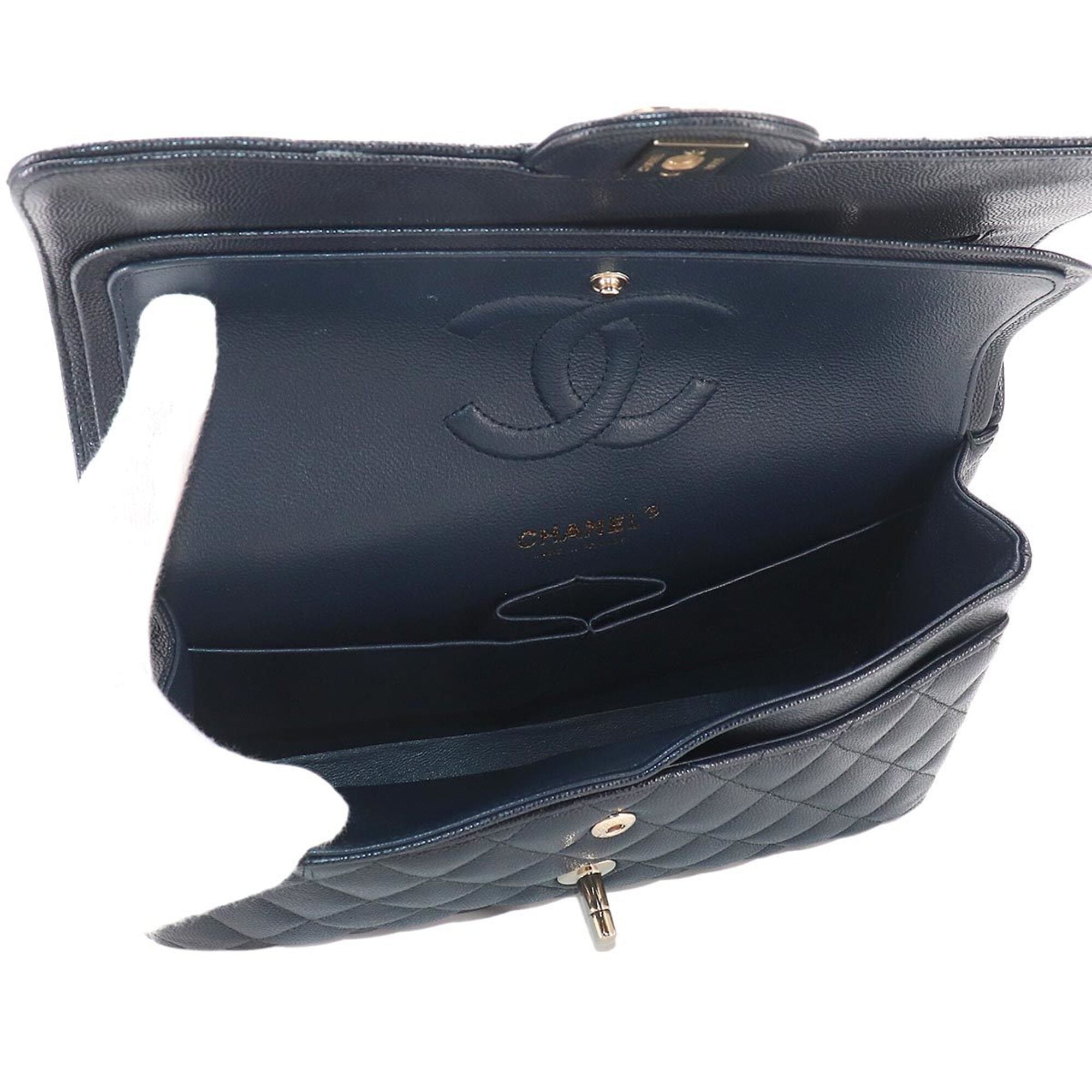 Chanel Matelasse 25 Chain Shoulder Handbag, Caviar Leather, Navy, A01112, Gold Hardware, Coco Mark — Like New