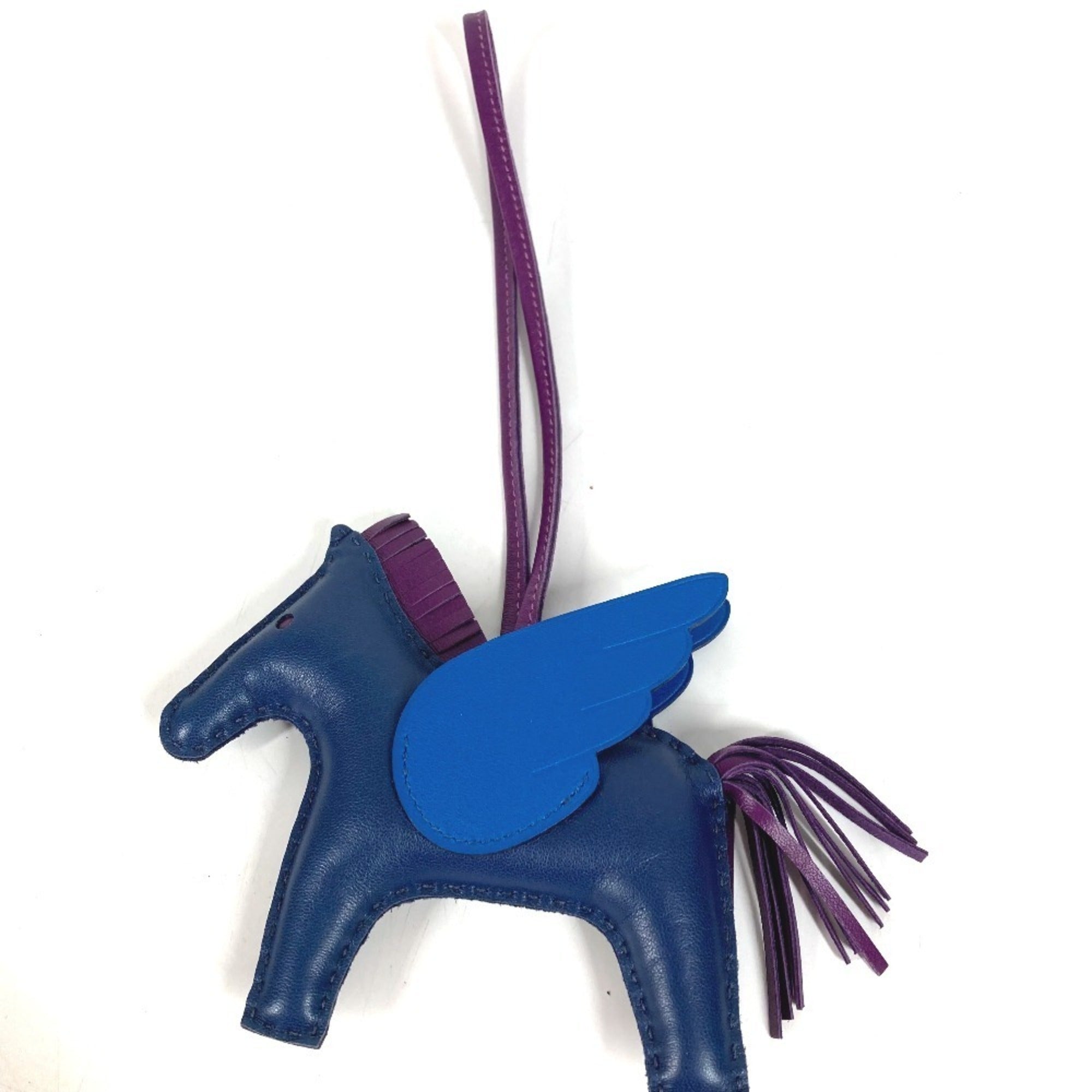 HERMES Horse Keychain Cheval Rodeo Pegasus MM Accessory Bag Charm Agneau Milo Men's Women's Blue — Like New