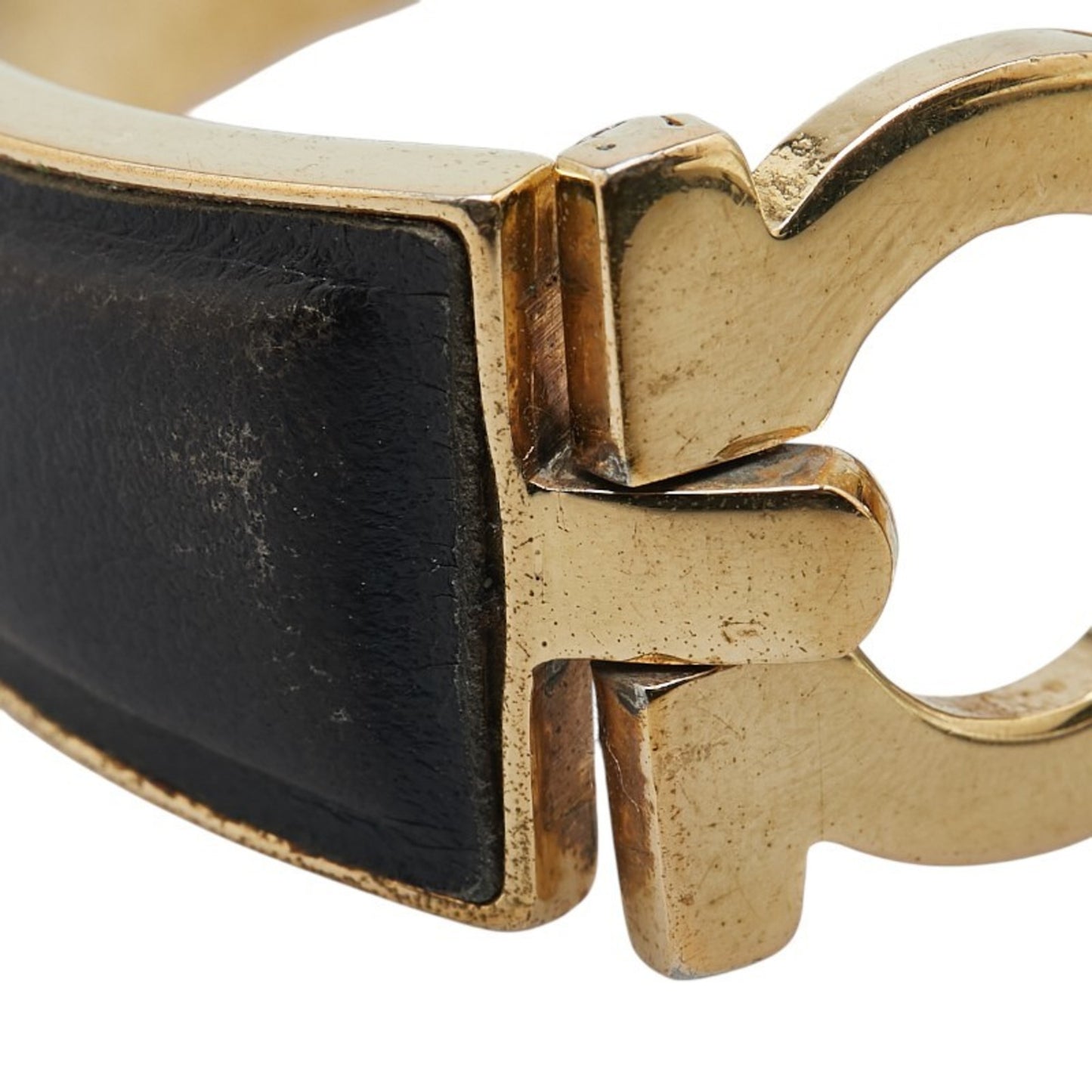 Salvatore Ferragamo Gancini Bangle in Gold and Black Plated Leather for Women