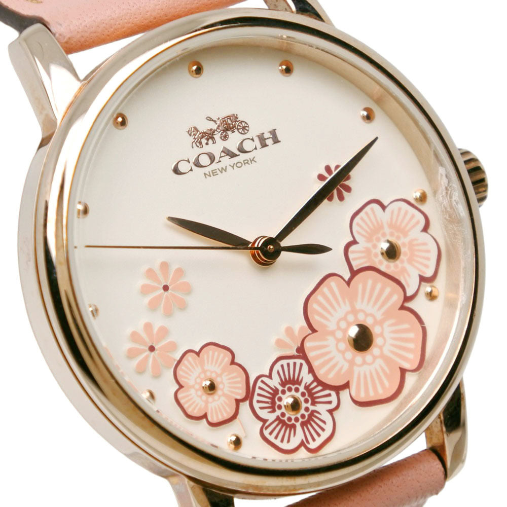 Coach watch CA.113.7.34.1539, stainless steel and leather strap, quartz, analog, white dial, women's — Very Good