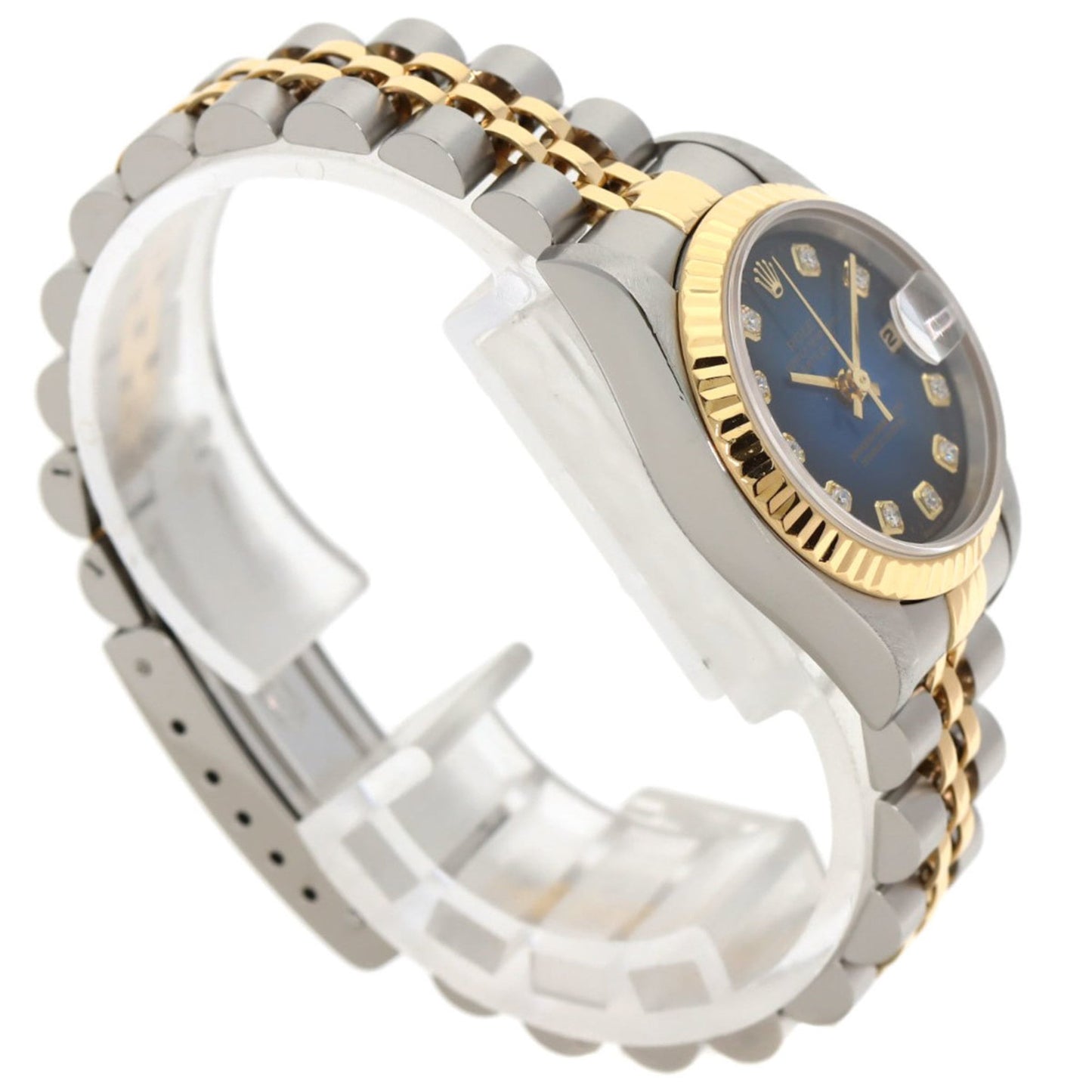 Rolex 69173G Datejust 10P Diamond Blue Gradient Watch in Stainless Steel SSx18KYG (18KYG) for Women