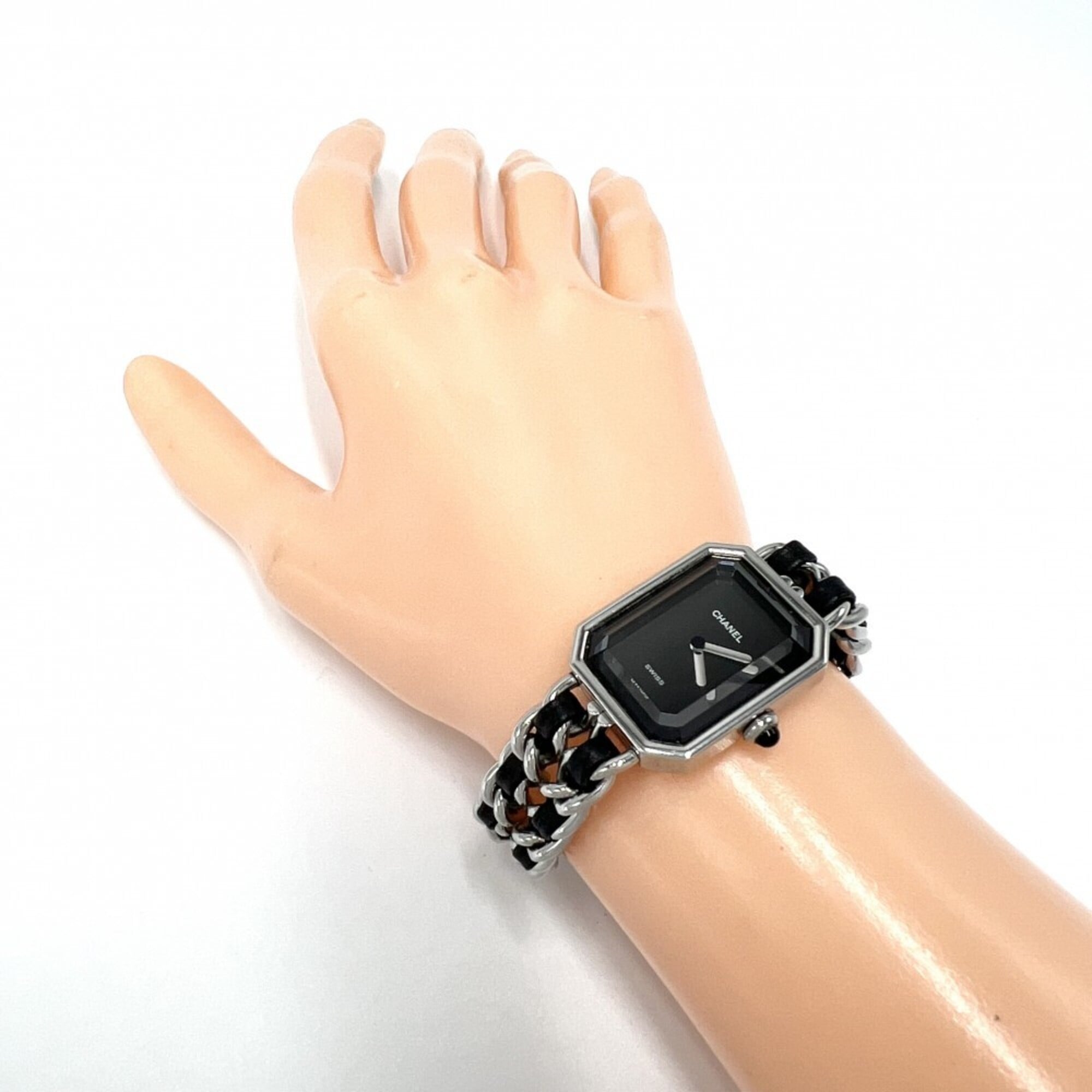 Chanel Ladies' Premiere L Watch, Battery-Powered, Black Dial, Stainless Steel Quartz Movement, Silver/Black Strap — Good
