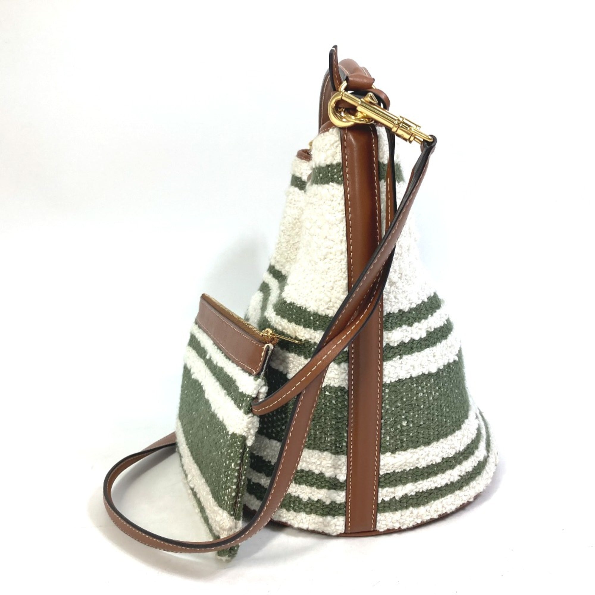 CELINE 195572ED3-15KZ border Bag 2WAY Bucket Bag Shoulder Bag Hand Bag khaki & tan — Like New
