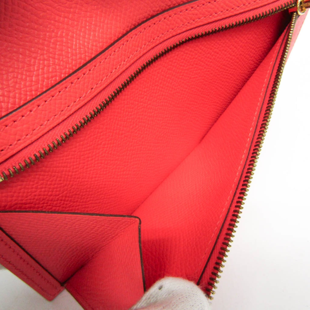 Hermes Bearn Bearn Soufflé Women's Epsom Leather Long Wallet (bi-fold) Salmon Pink