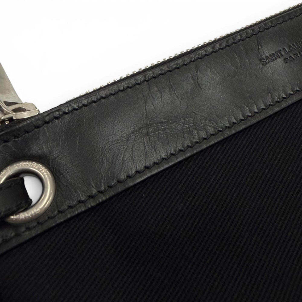 Yves Saint Laurent SAINT LAURENT PARIS 734682 Canvas Leather Rive Gauche Sling Bag with Pouch, One-Shoulder Bag, Black, Made in Italy, Men's, Dust — Like New