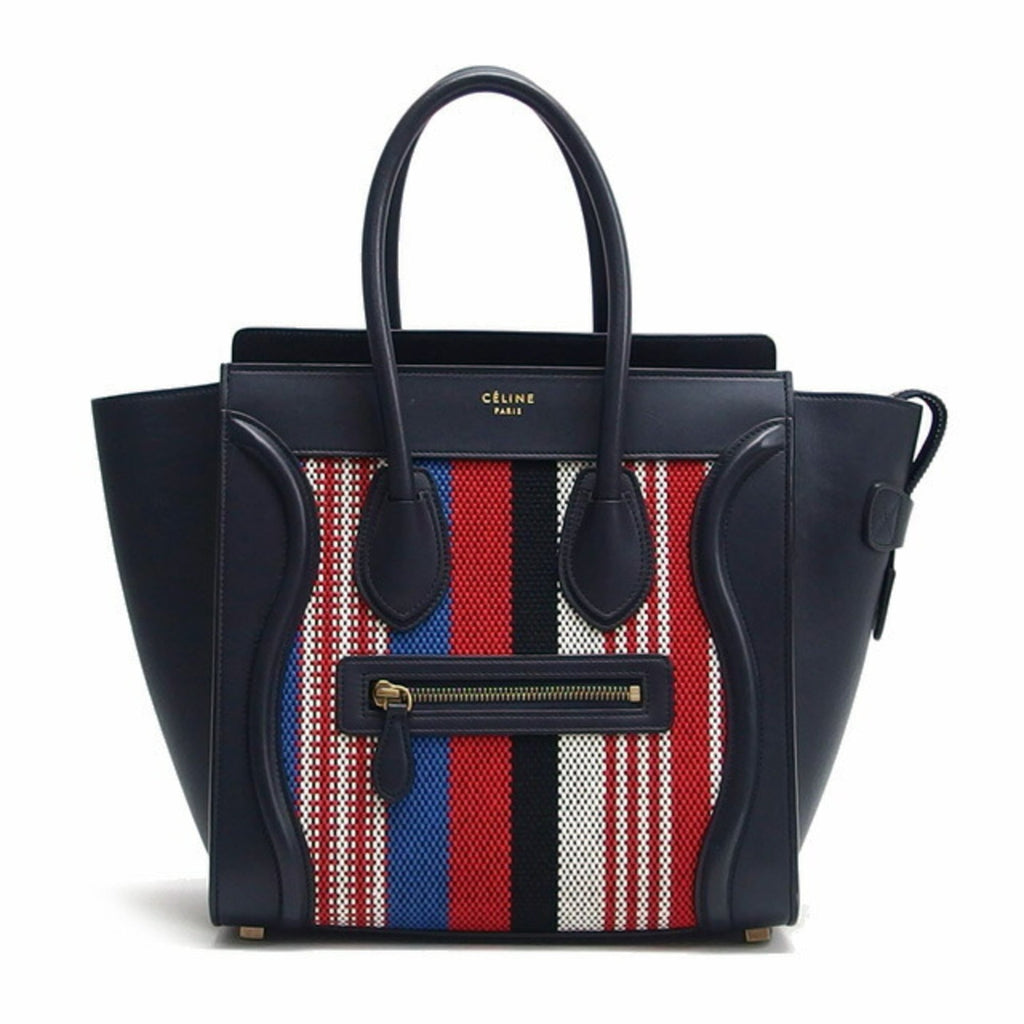 Celine Luggage Micro Shopper Striped Handbag Dark Navy