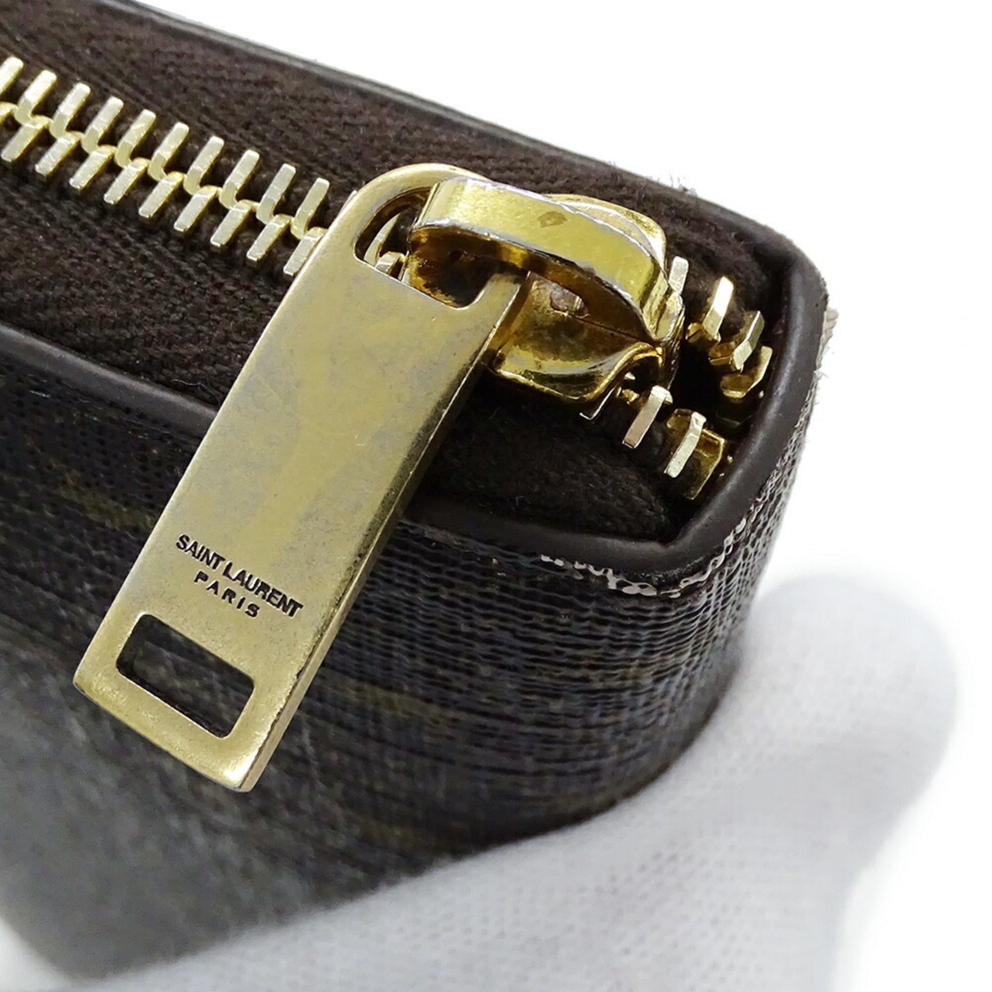 Saint Laurent wallet, men's and women's, brown leather, round, YSL