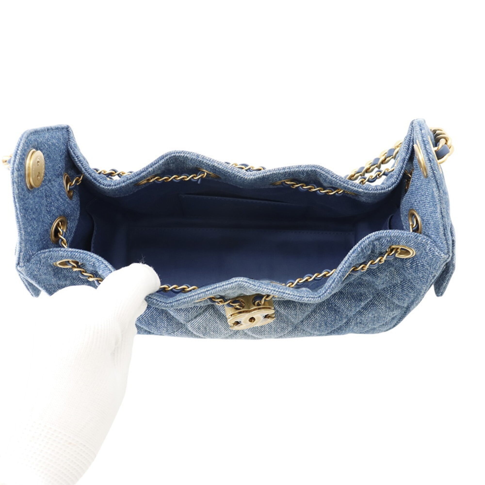 Chanel Chain Shoulder Bag Matelassé Coco Mark CHANEL25 Mini Washed Denim AS5631 CHANEL Handbag Women's — Like New