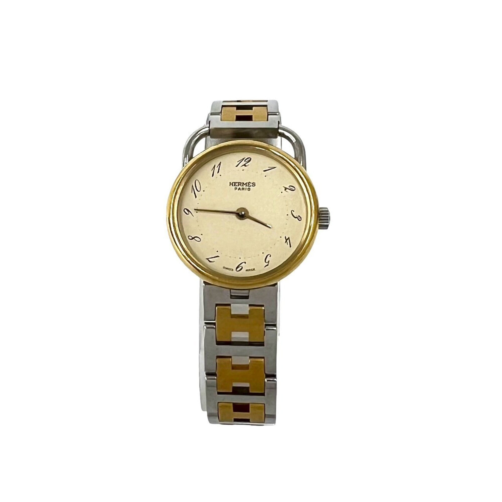 HERMES Arceau Stainless Steel GP Quartz Wristwatch, Silver/Gold, 21563 — Good