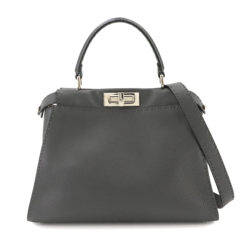 Fendi Selleria Peekaboo Regular 2-way Hand/Shoulder Handbag, Leather, Gray, 8BN290 — Like New