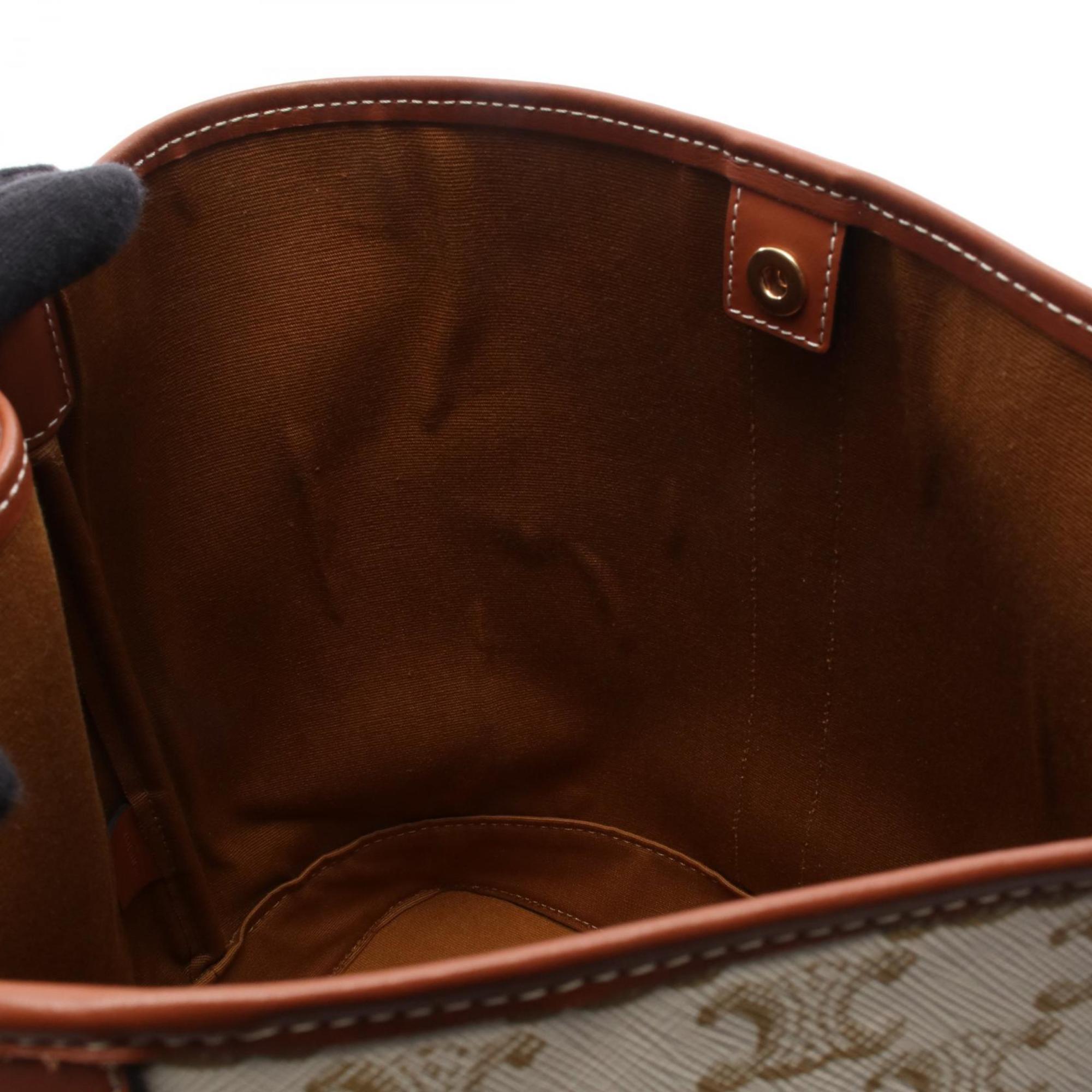 Celine Triomphe Medium Bucket Shoulder Bag in Coated Canvas and Leather, White Brown, 191132CAS