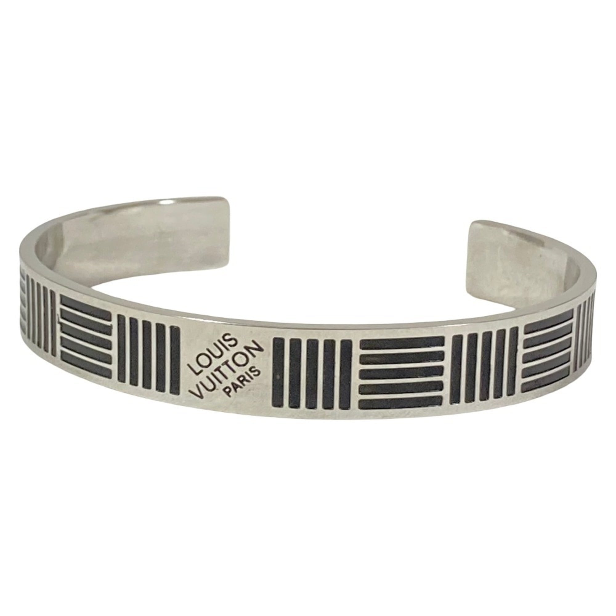 LOUIS VUITTON Louis Vuitton Jonc Damier Colors Cuff Bangle Bracelet M62492 Silver Color Men's — Like New