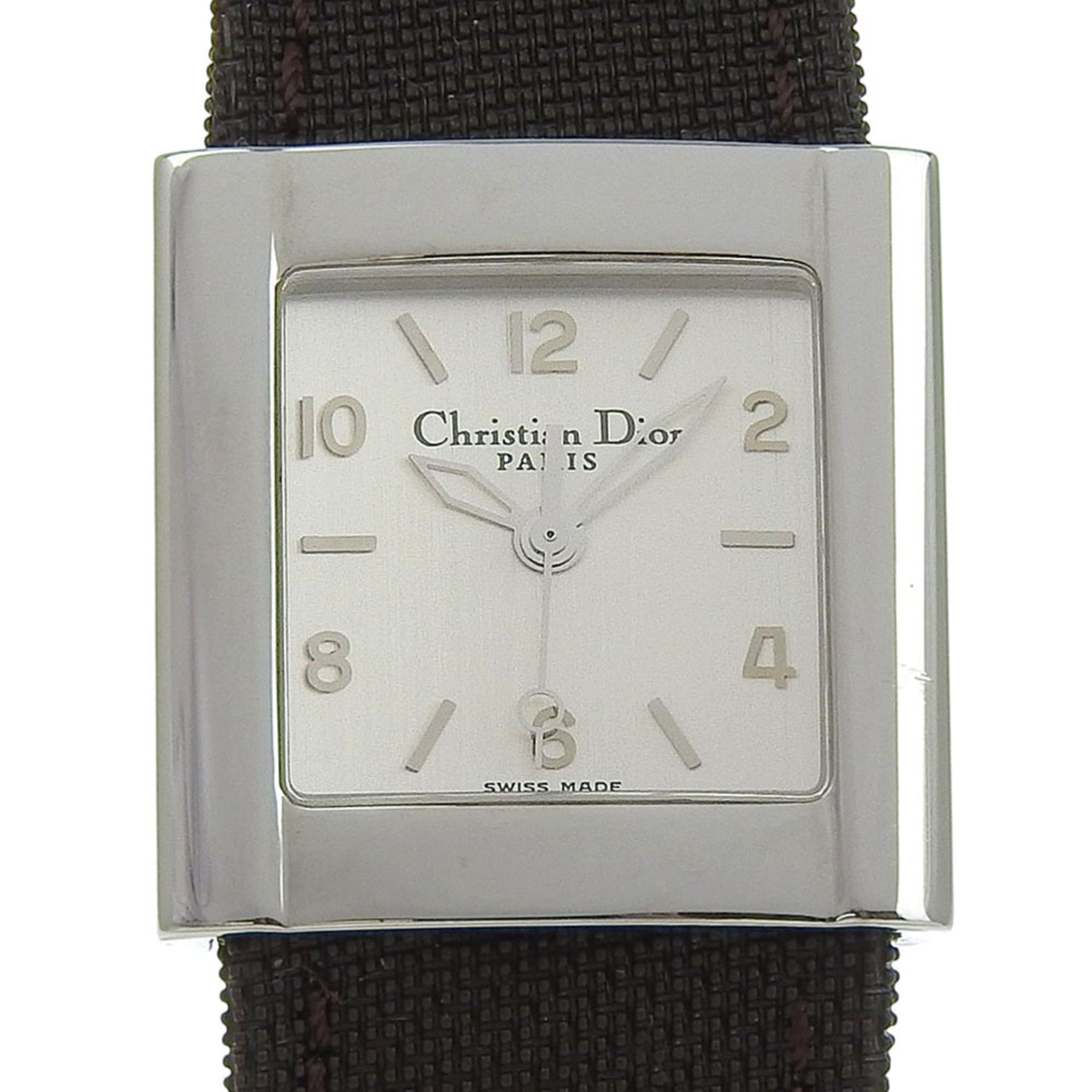 Christian Dior Riva Watch D80-100, Stainless Steel and Canvas, Quartz Movement, Analog Display, Silver Dial, Women's — Good