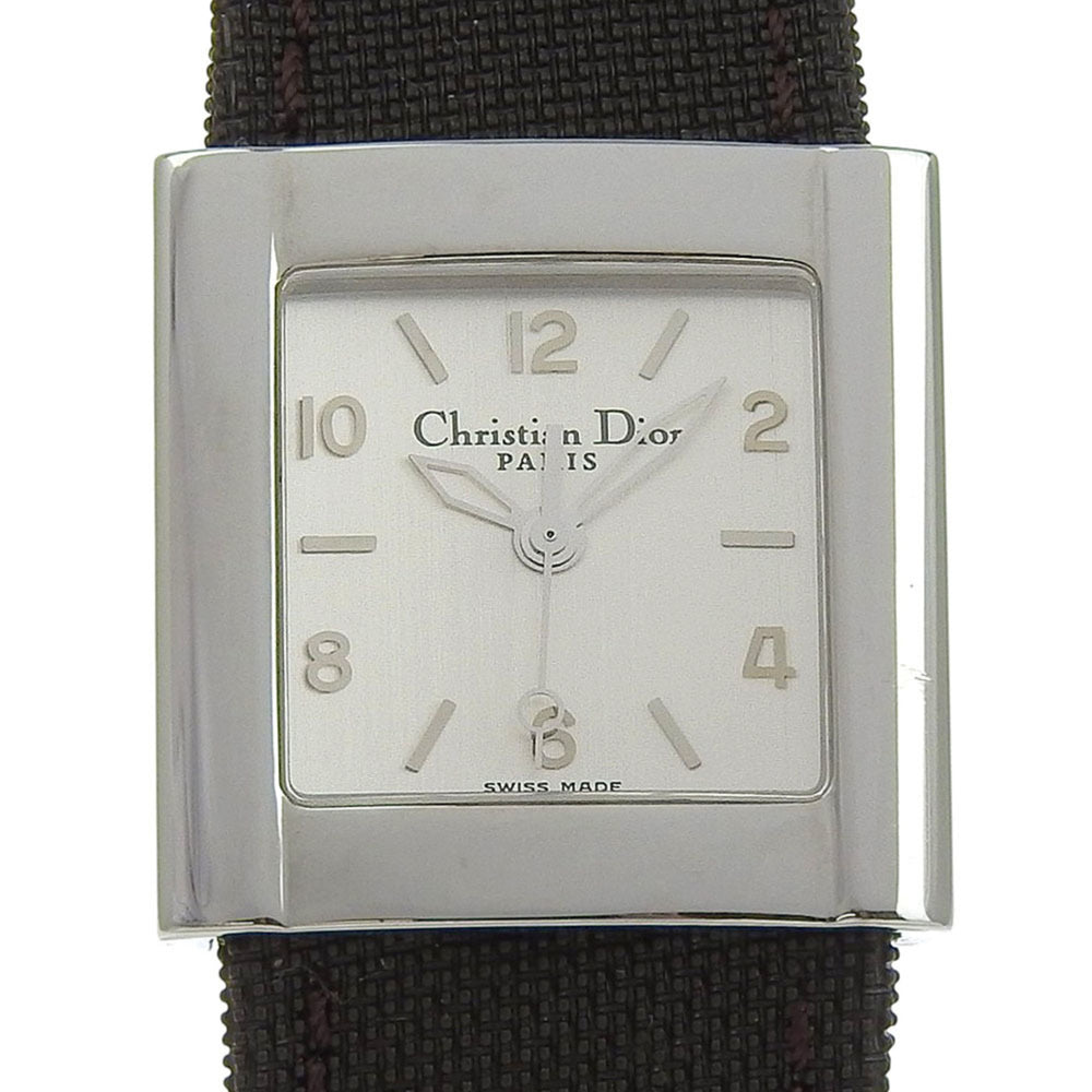 Christian Dior Riva Watch D80-100, Stainless Steel and Canvas, Quartz Movement, Analog Display, Silver Dial, Women's — Good