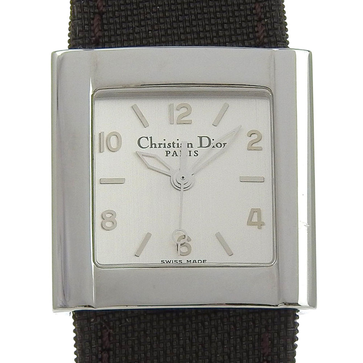 Christian Dior Riva Watch D80-100, Stainless Steel and Canvas, Quartz Movement, Analog Display, Silver Dial, Women's — Good
