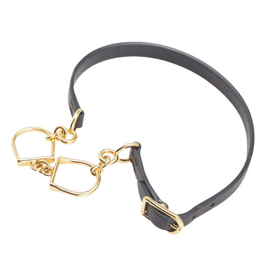 Hermes Hermès Etrier Double Tour Bracelet in Black Gold and Plated Leather for Women