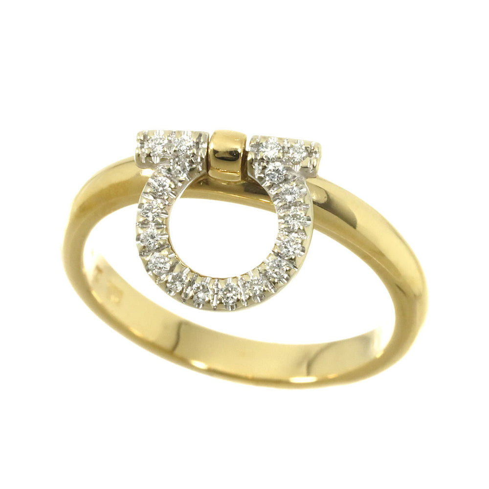 Salvatore Ferragamo Gancini Ring with Diamonds, 18K Yellow Gold (YG) WG (750) — Like New