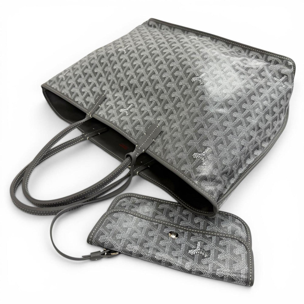 GOYARD Ange PM Tote Bag, Goyardine Canvas with Leather Accents, Comes Pouch, Grey, Made in France, Women's, Includes Dust Bag — Like New