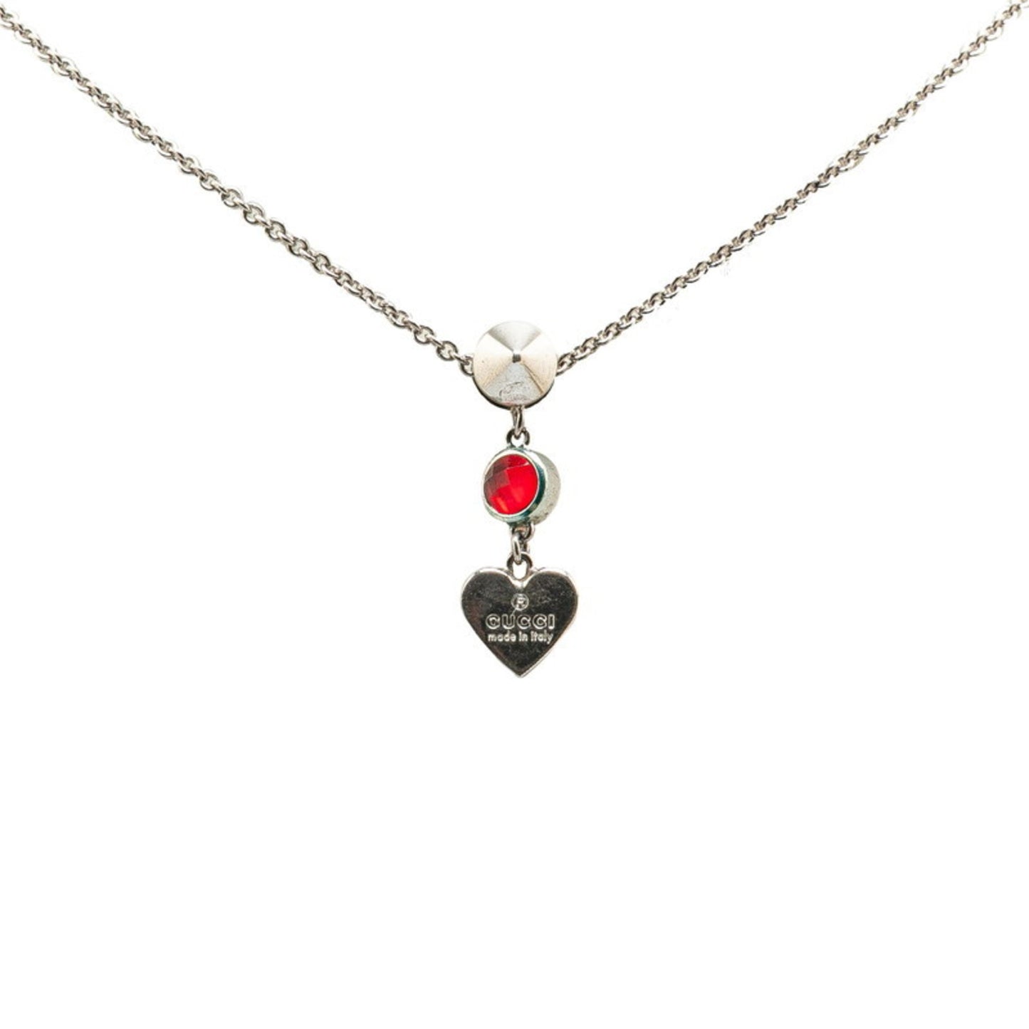 Gucci Heart Motif Pendant Necklace 325871 in Silver and Red SV925 with Colored Stones. Women's. GUCCI