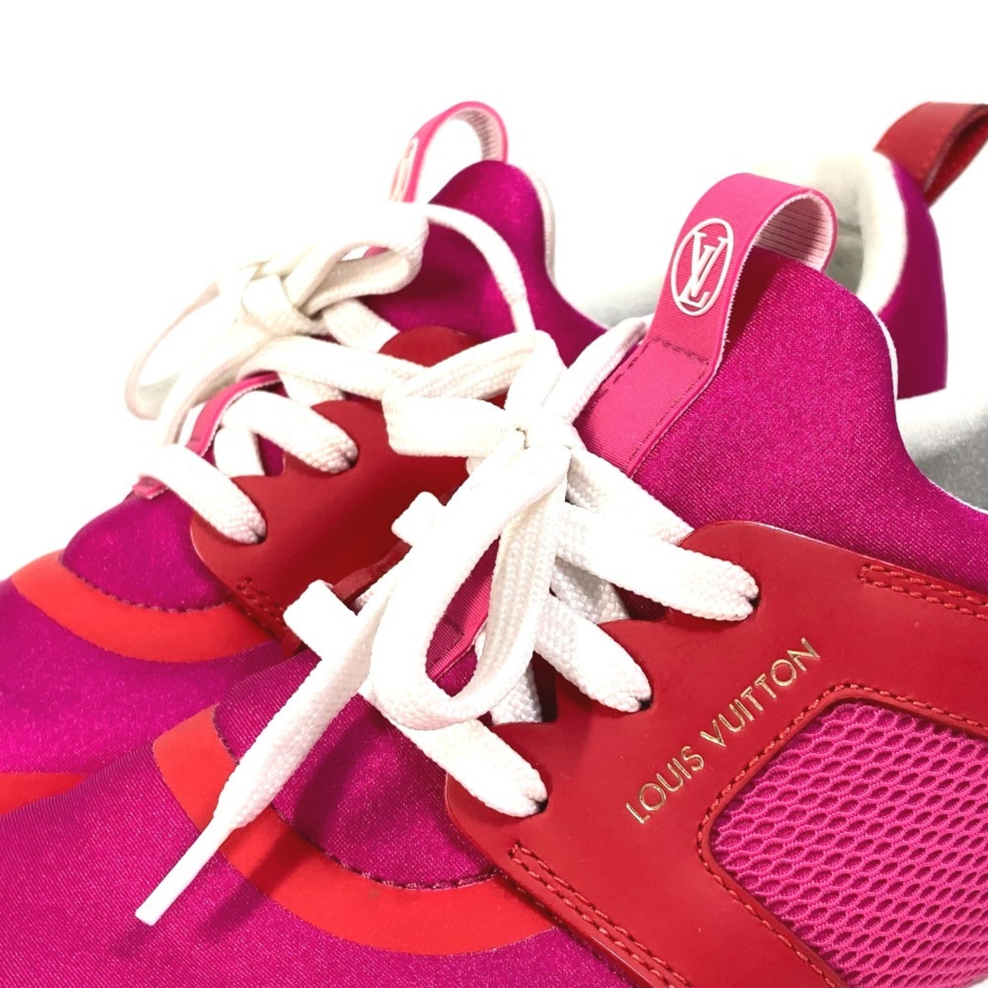LOUIS VUITTON Two-tone Logo Sneakers with Laces, Nylon, Women's, Pink