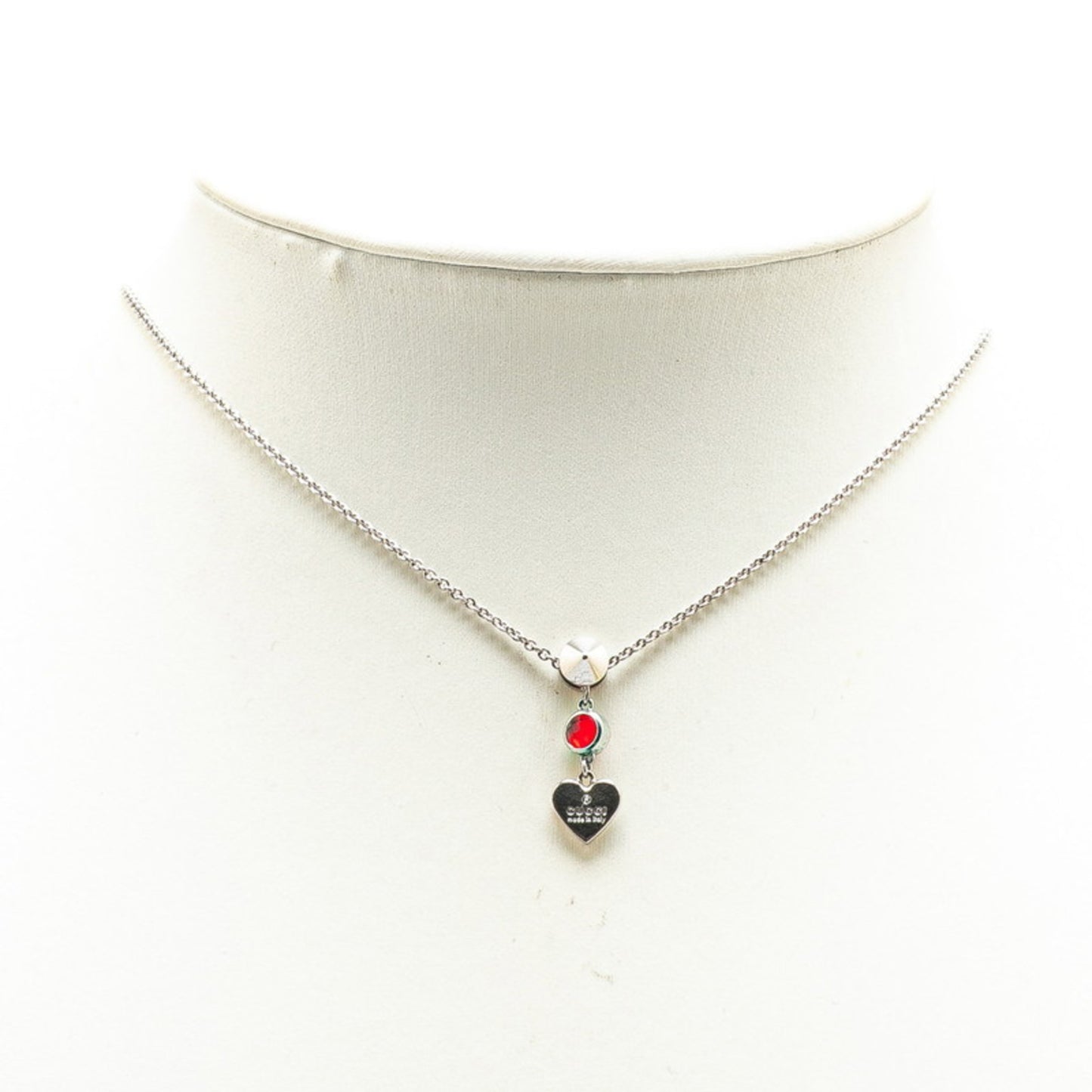 Gucci Heart Motif Pendant Necklace 325871 in Silver and Red SV925 with Colored Stones. Women's. GUCCI