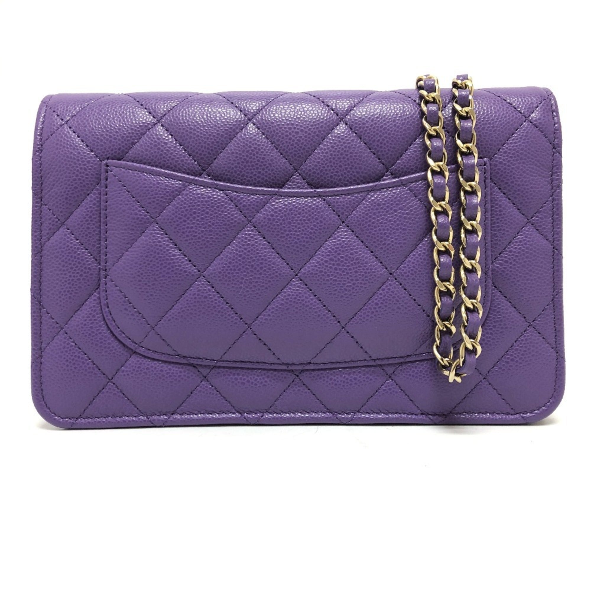 CHANEL A33814 CC Coco Mark Matelasse Chain Wallet Shoulder Bag Caviar Skin Women's Purple — New - Store Return