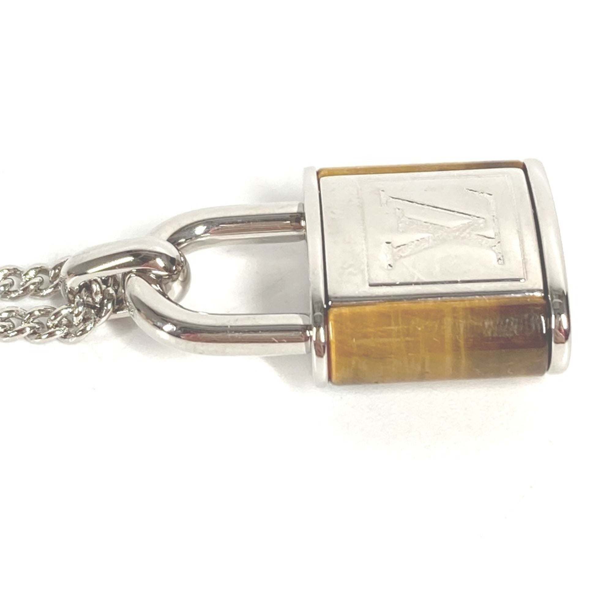 LOUIS VUITTON M62668 Collier LV Stone Tiger Eye Pendant Necklace, Accessory, Chain Metal, Men's, Women's, Silver — Like New