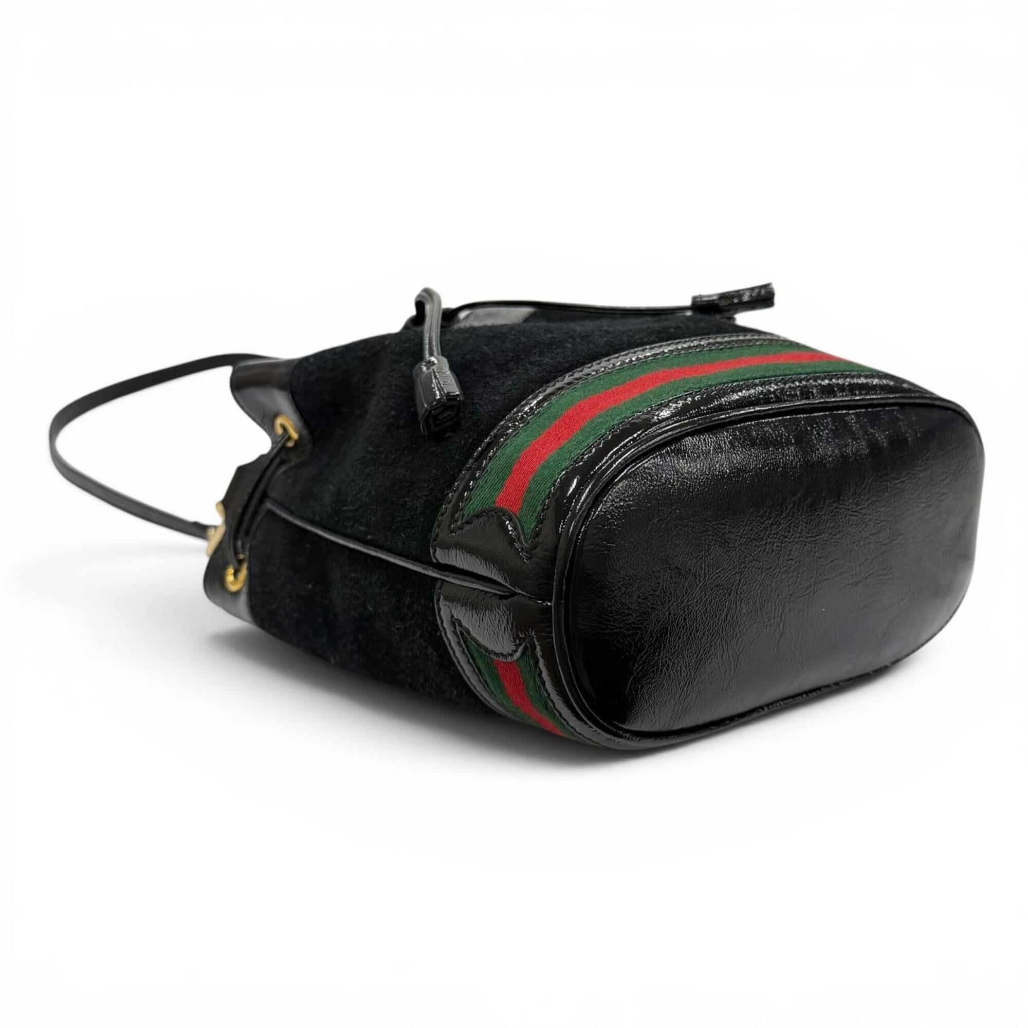 GUCCI 550621 Sherry Line Suede Trim Leather 2-Way Handbag/Shoulder Bag, Black, Made in Italy, Women's, with Box and Dust Bag — Like New