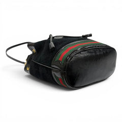 GUCCI 550621 Sherry Line Suede Trim Leather 2-Way Handbag/Shoulder Bag, Black, Made in Italy, Women's, with Box and Dust Bag — Like New
