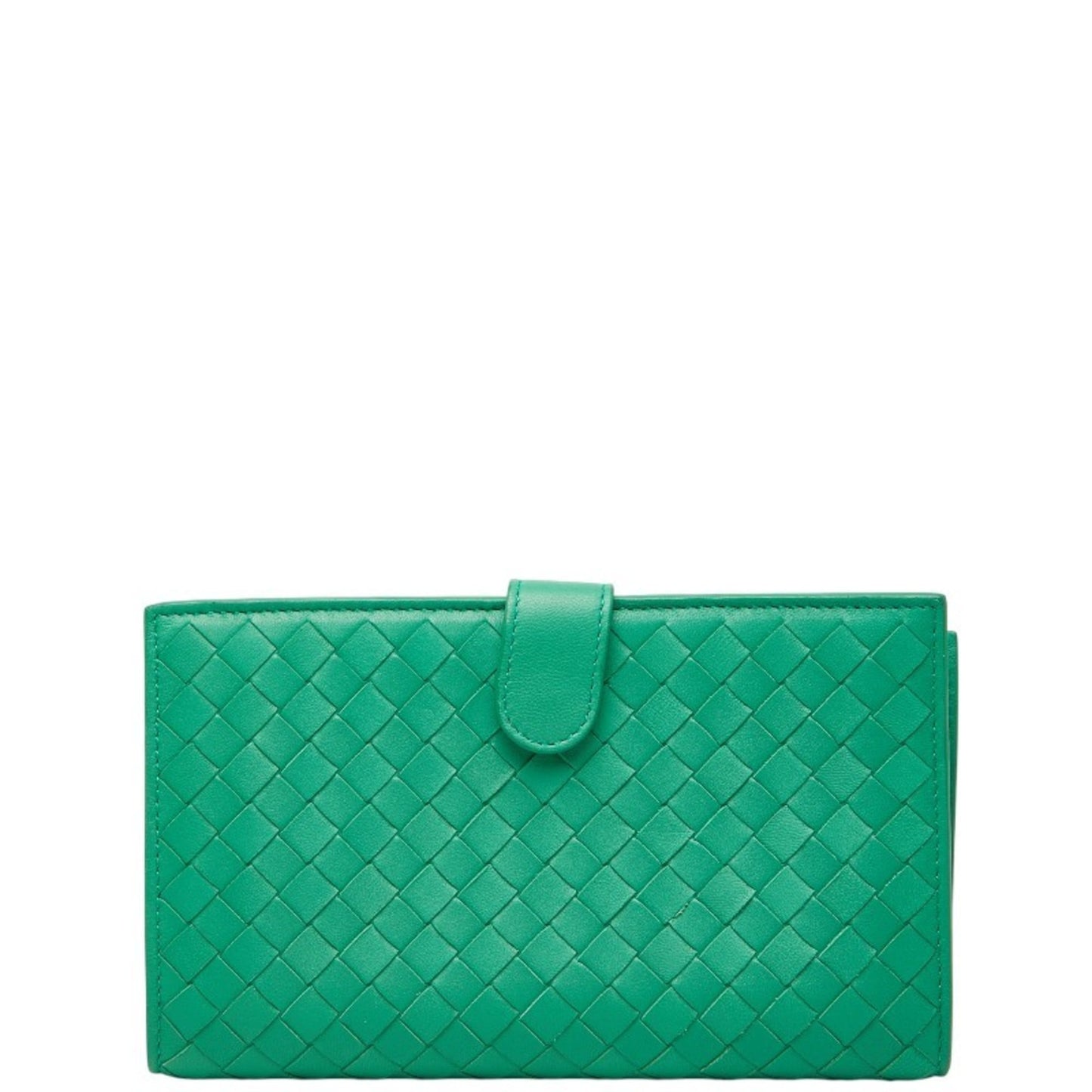 Bottega Veneta Intrecciato Round Zip Long Wallet Green Leather Women's BOTTEGAVENETA