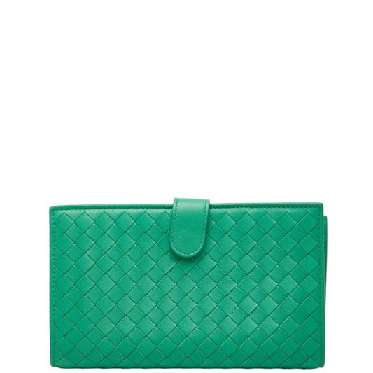 Bottega Veneta Intrecciato Round Zip Long Wallet Green Leather Women's BOTTEGAVENETA