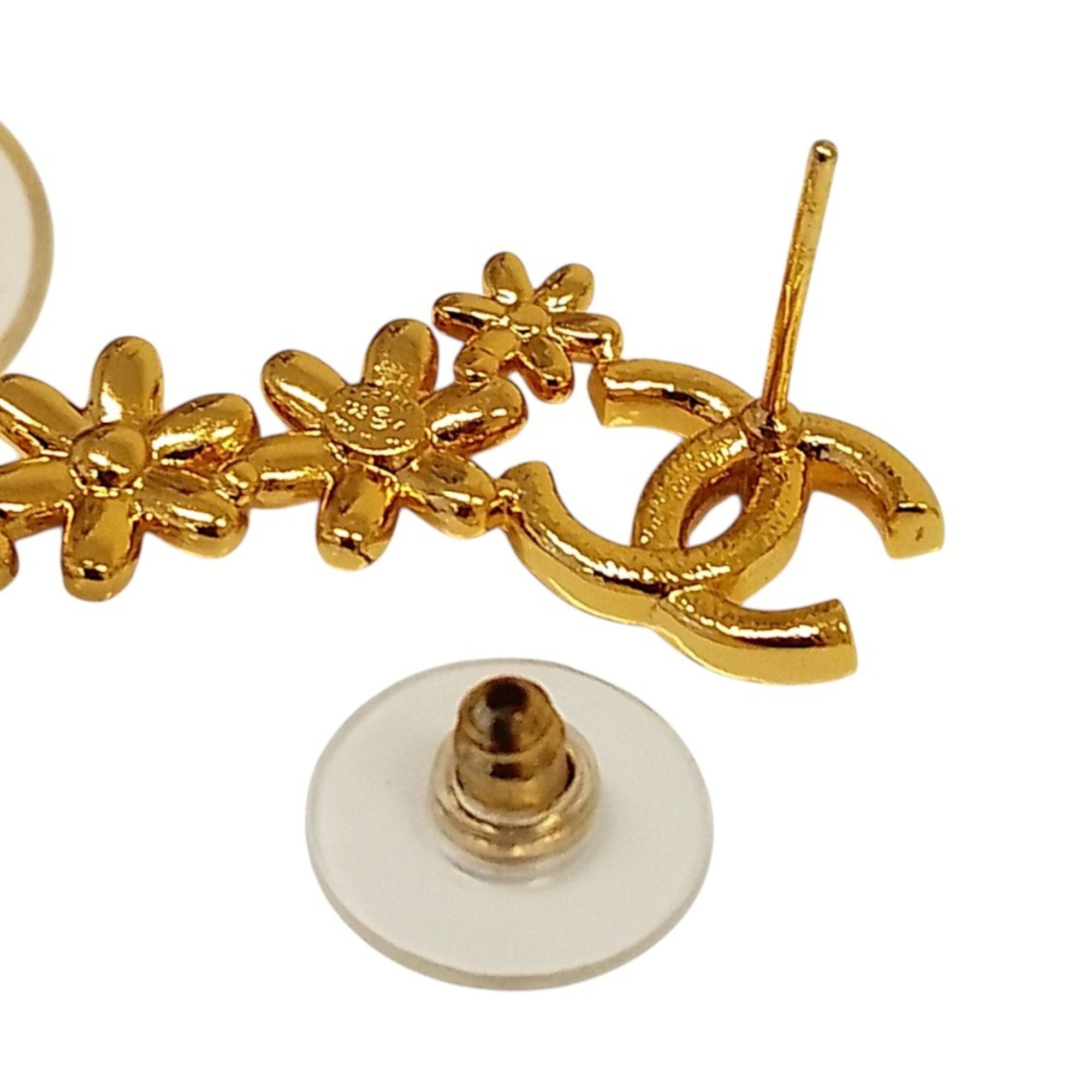CHANEL I23A Coco Mark Flower Motif Earrings, Gold Color, Women's — Like New