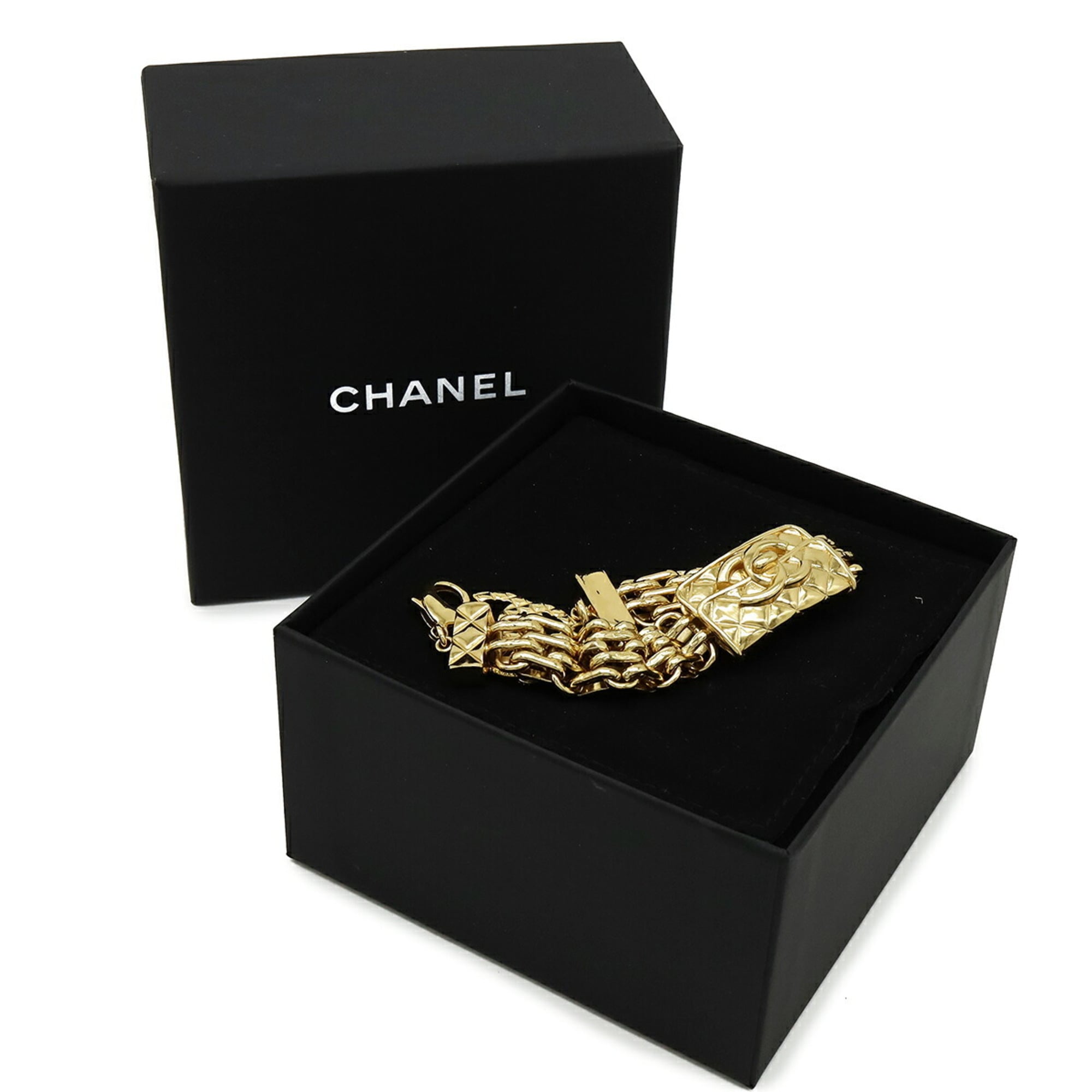 CHANEL Matelassé Coco Mark Chain Bracelet, Handbag Motif, GP Gold, B23 K — Like New
