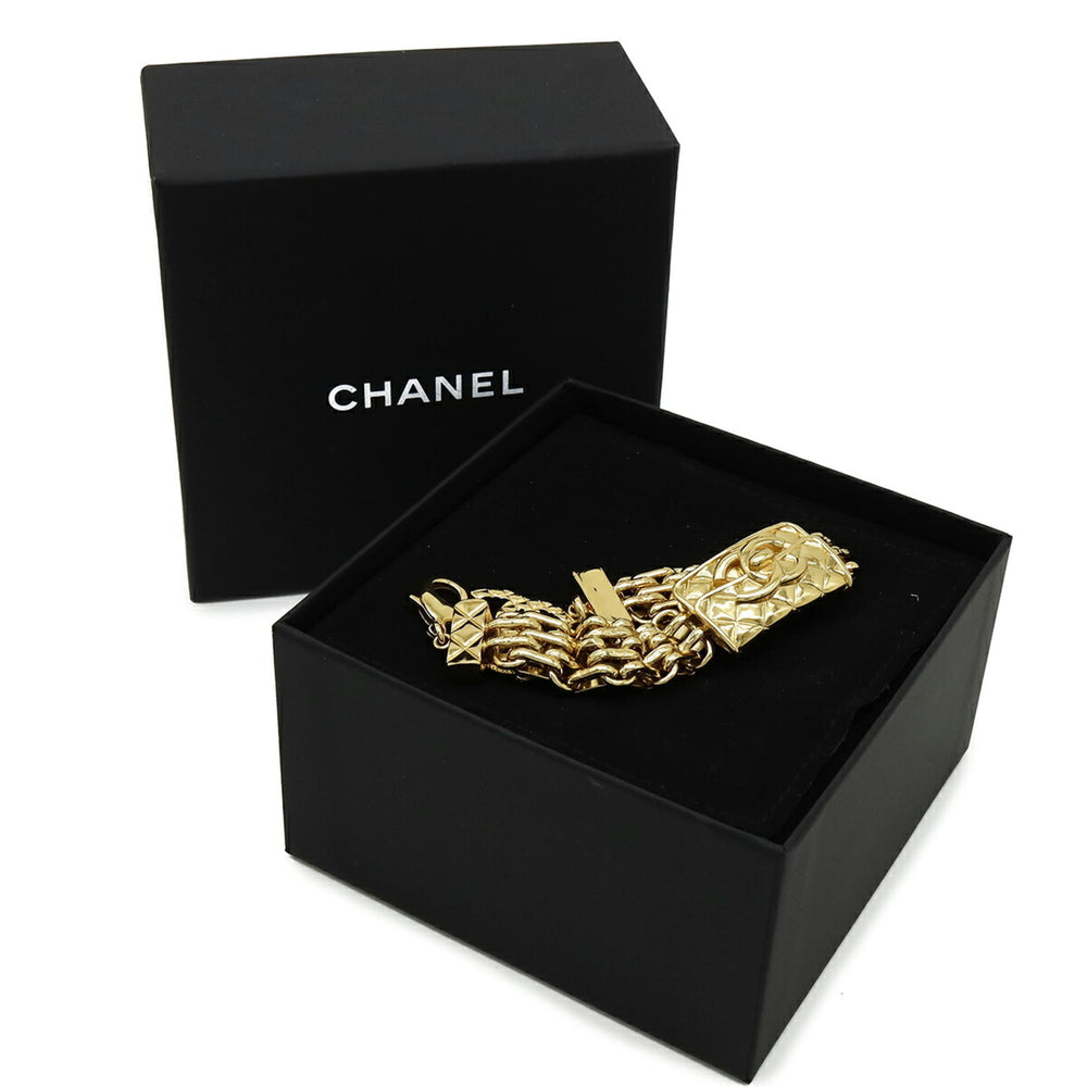 CHANEL Matelassé Coco Mark Chain Bracelet, Handbag Motif, GP Gold, B23 K — Like New